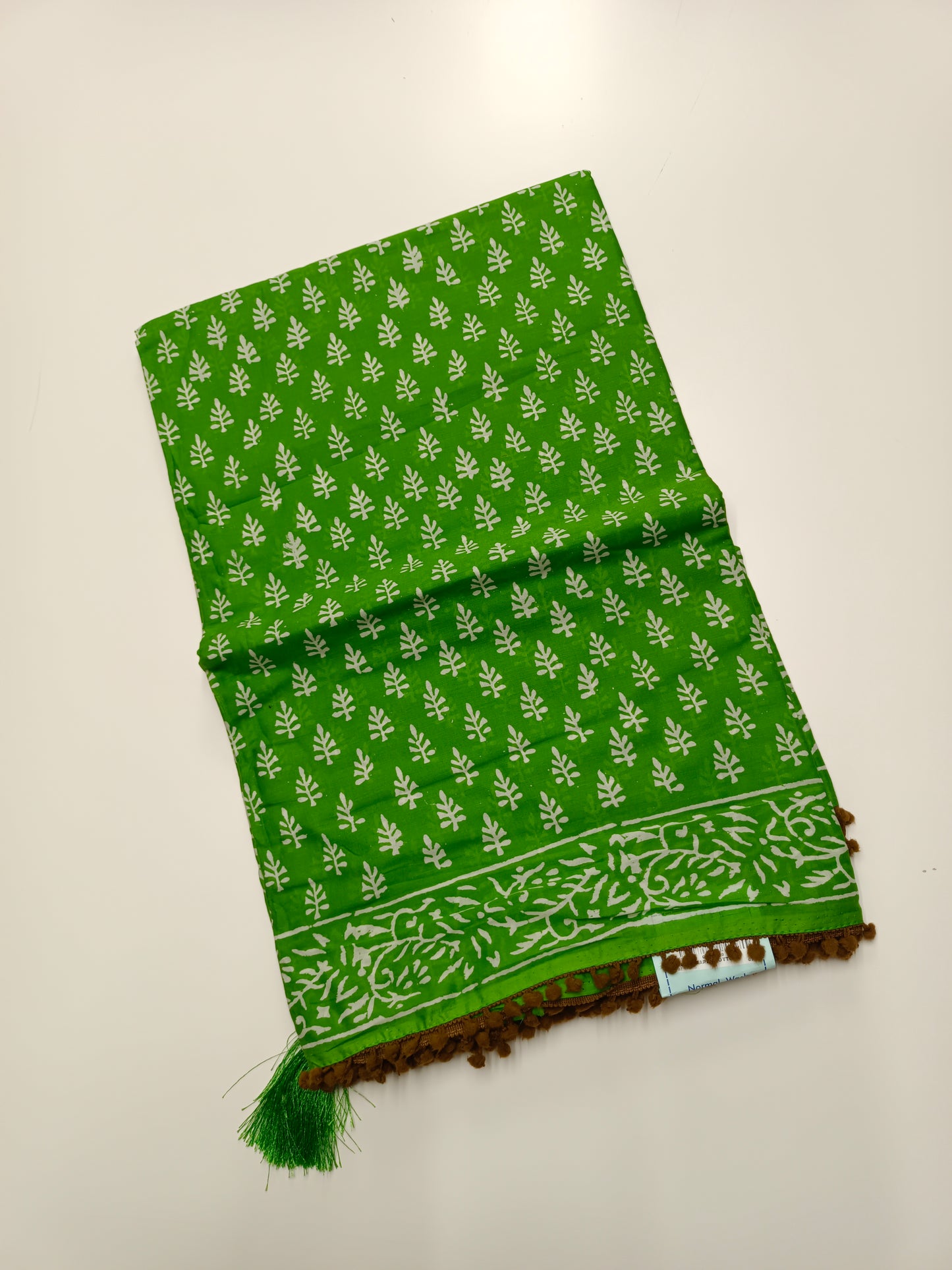 FANCY PRINTED COTTON WITH POM POM BORDER SAREE