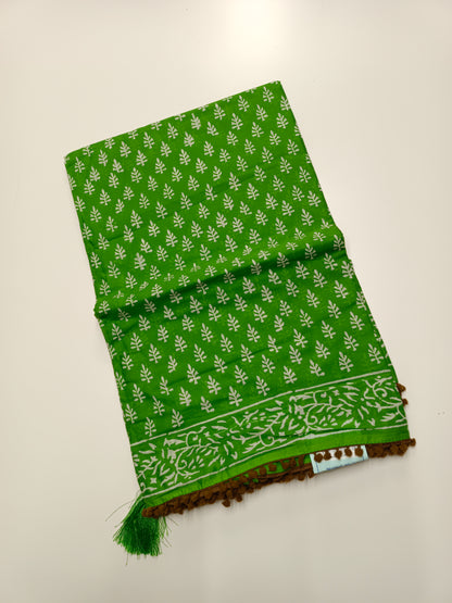 FANCY PRINTED COTTON WITH POM POM BORDER SAREE