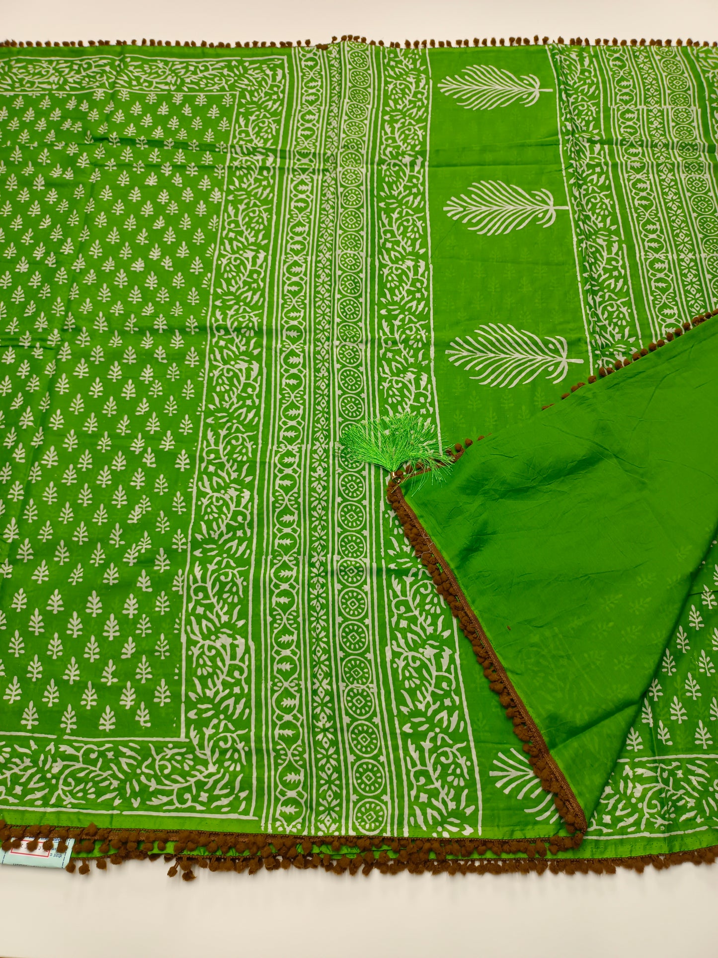FANCY PRINTED COTTON WITH POM POM BORDER SAREE