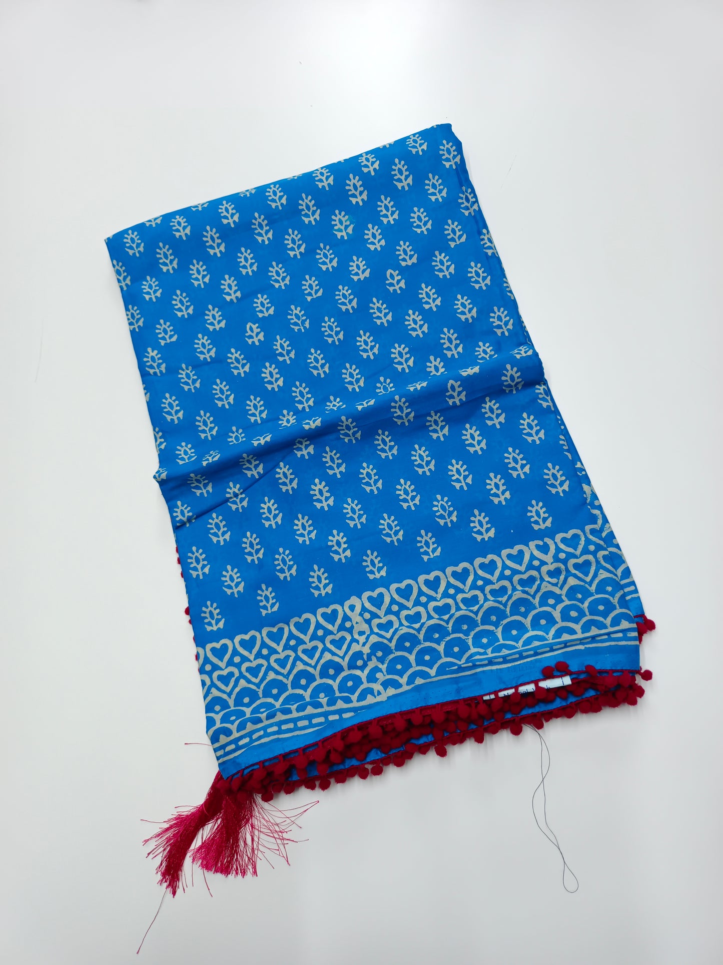 FANCY PRINTED COTTON WITH POM POM BORDER SAREE
