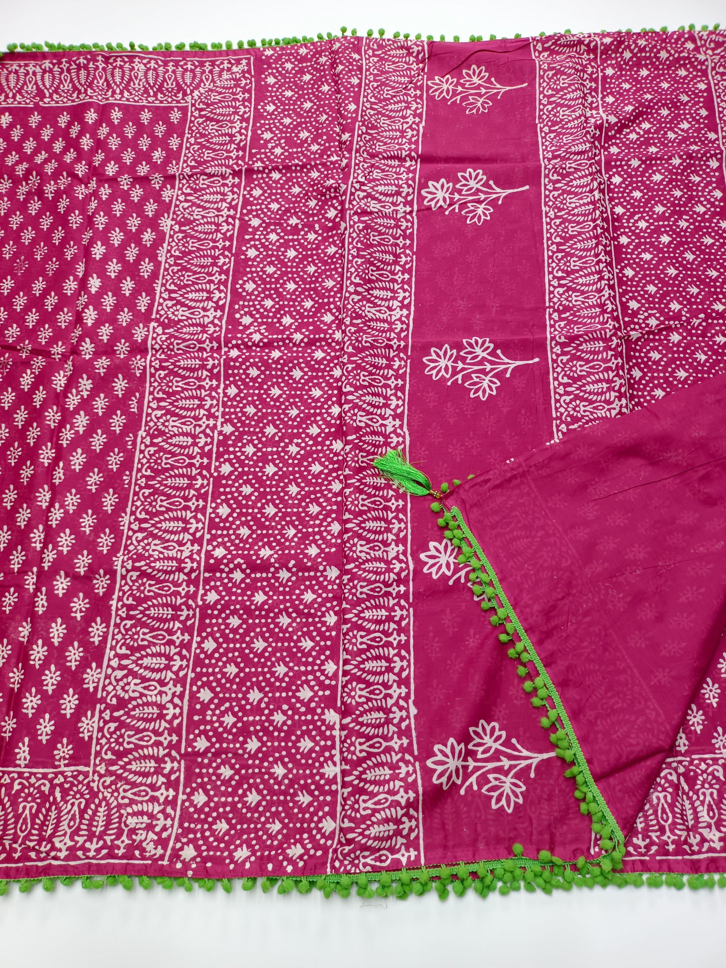 FANCY PRINTED COTTON WITH POM POM BORDER SAREE