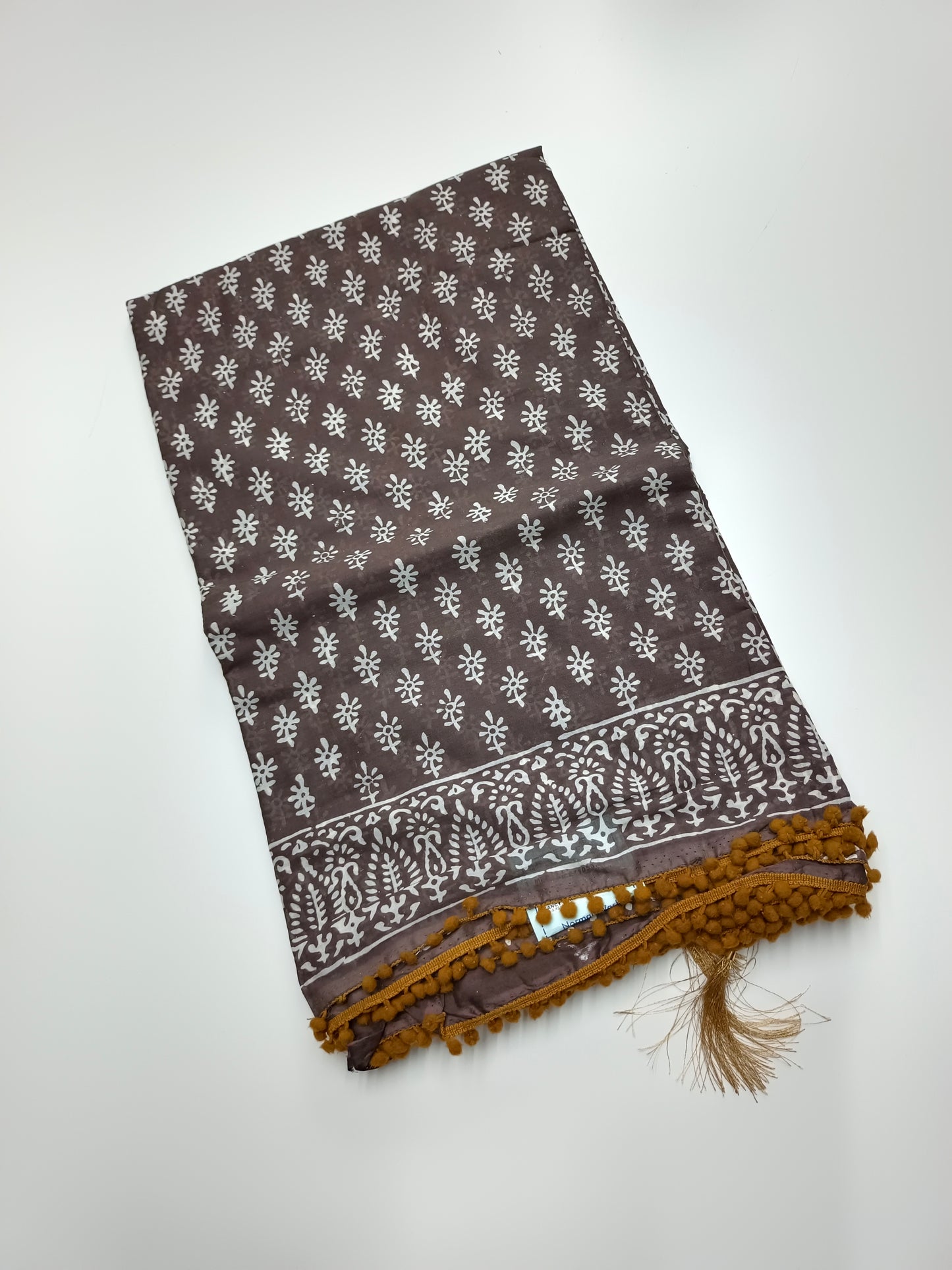 FANCY PRINTED COTTON WITH POM POM BORDER SAREE