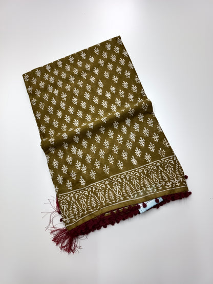 FANCY PRINTED COTTON WITH POM POM BORDER SAREE