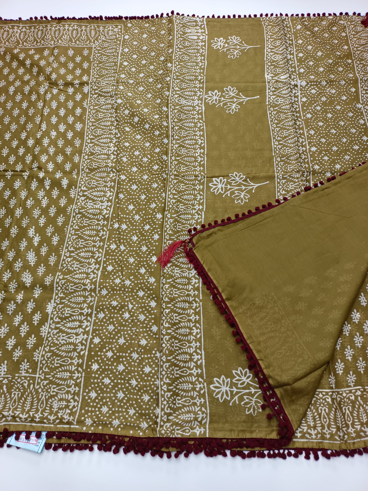 FANCY PRINTED COTTON WITH POM POM BORDER SAREE