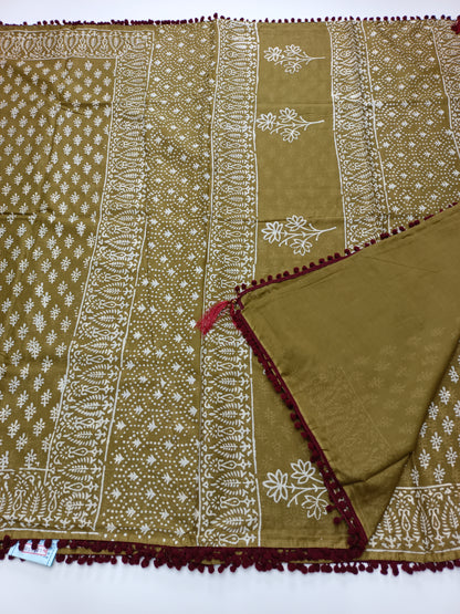 FANCY PRINTED COTTON WITH POM POM BORDER SAREE