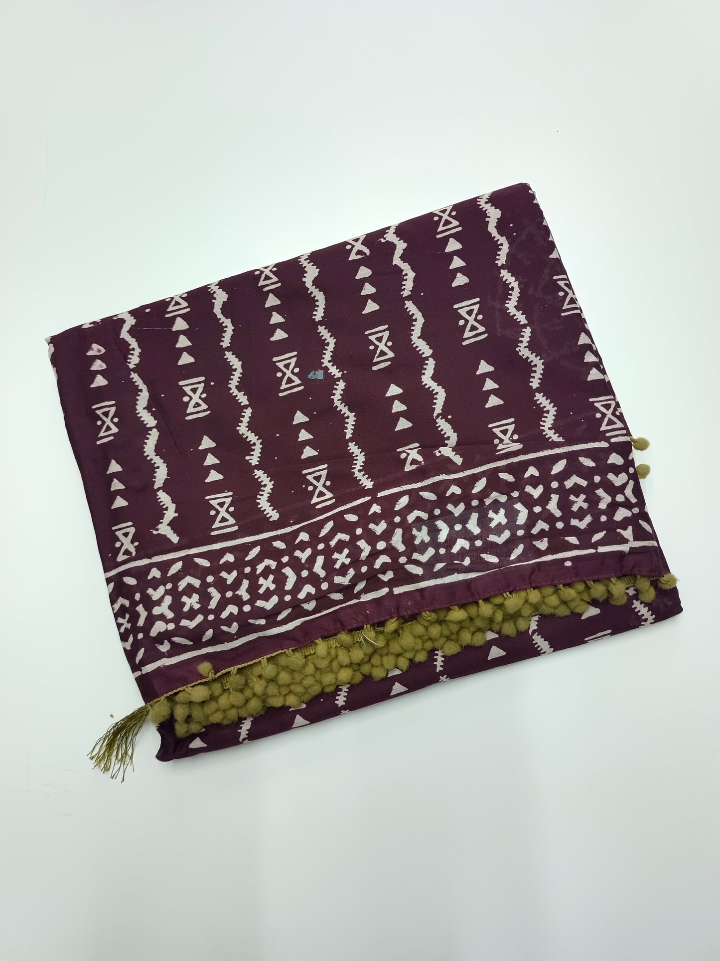 FANCY PRINTED COTTON WITH POM POM BORDER SAREE