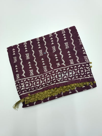 FANCY PRINTED COTTON WITH POM POM BORDER SAREE