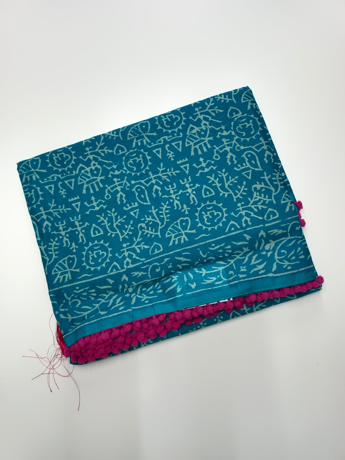 FANCY PRINTED COTTON WITH POM POM BORDER SAREE