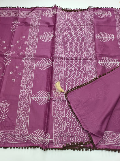 FANCY PRINTED COTTON WITH POM POM BORDER SAREE