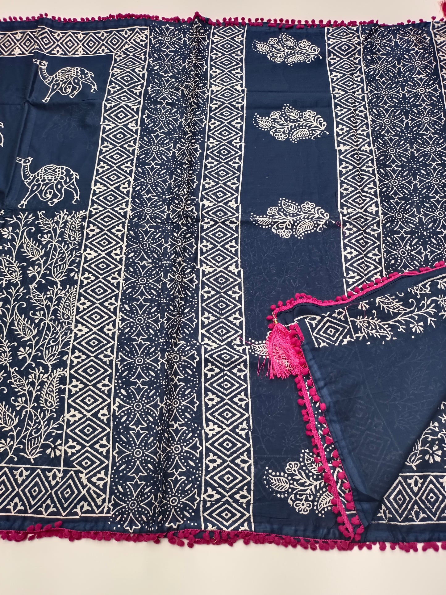 FANCY PRINTED COTTON WITH POM POM BORDER SAREE