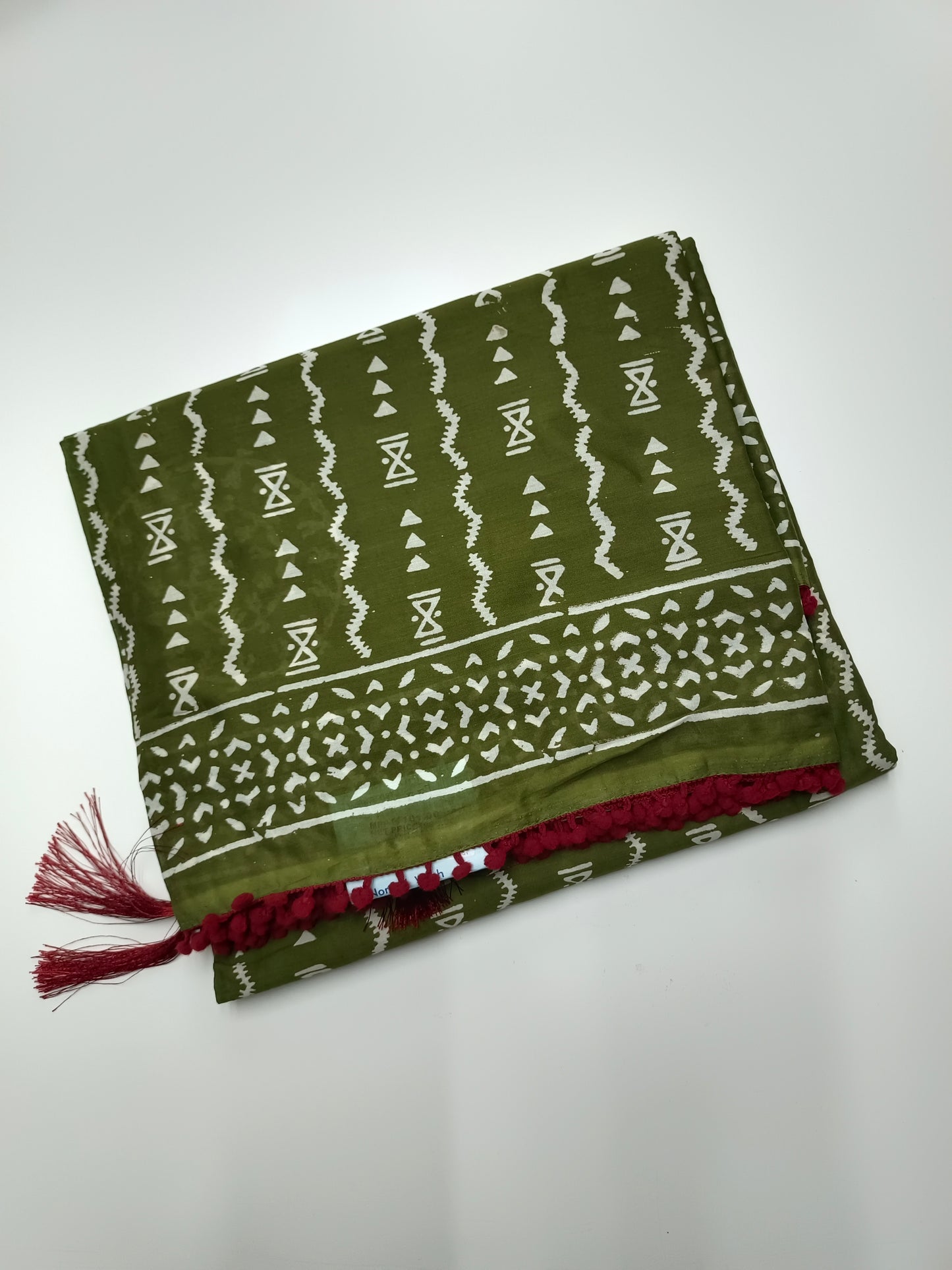 FANCY PRINTED COTTON WITH POM POM BORDER SAREE