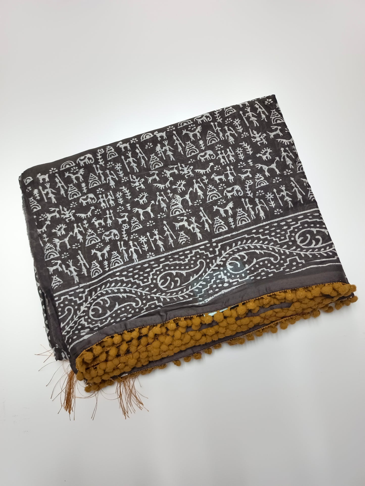 FANCY PRINTED COTTON WITH POM POM BORDER SAREE