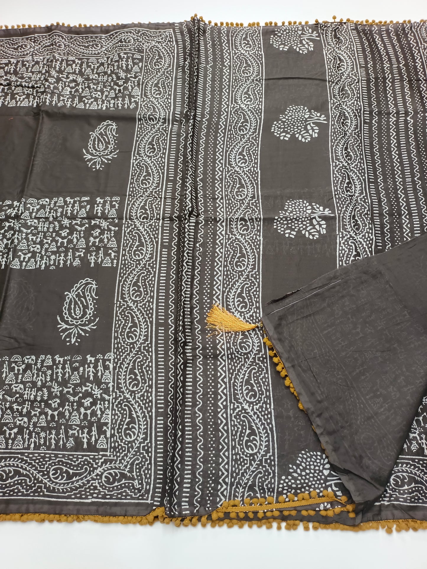 FANCY PRINTED COTTON WITH POM POM BORDER SAREE
