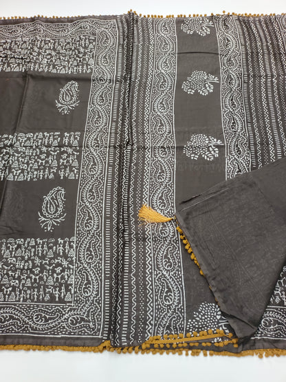 FANCY PRINTED COTTON WITH POM POM BORDER SAREE