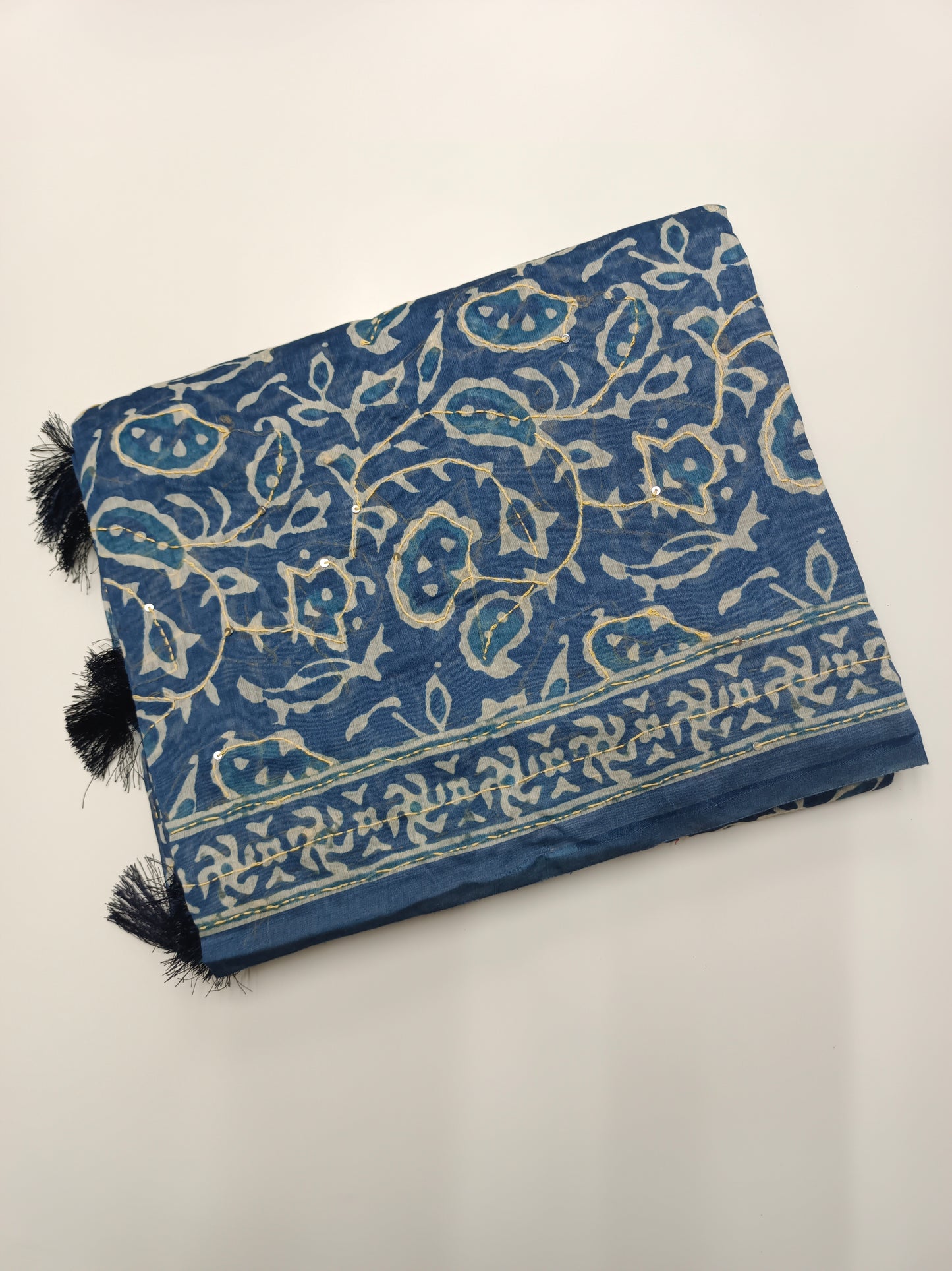 FANCY CHANDERI THREAD KANTHA WORK SAREE