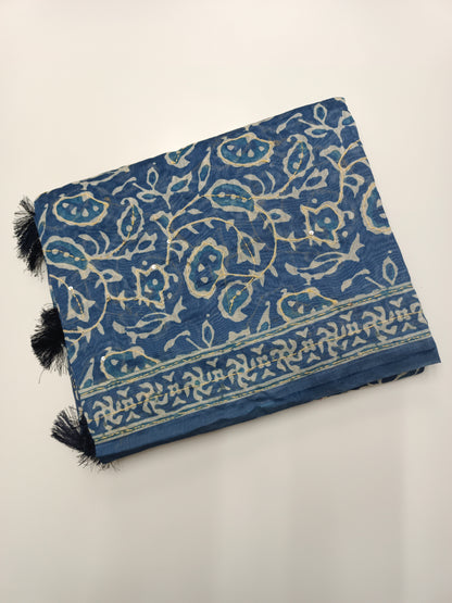 FANCY CHANDERI THREAD KANTHA WORK SAREE