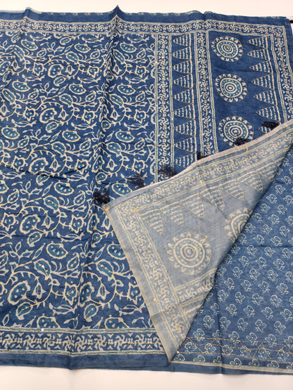 FANCY CHANDERI THREAD KANTHA WORK SAREE