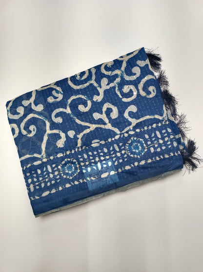 FANCY CHANDERI THREAD KANTHA WORK SAREE