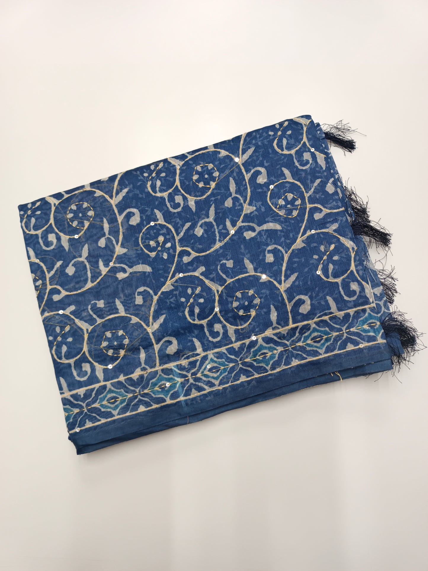 FANCY CHANDERI THREAD KANTHA WORK SAREE