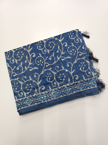FANCY CHANDERI THREAD KANTHA WORK SAREE