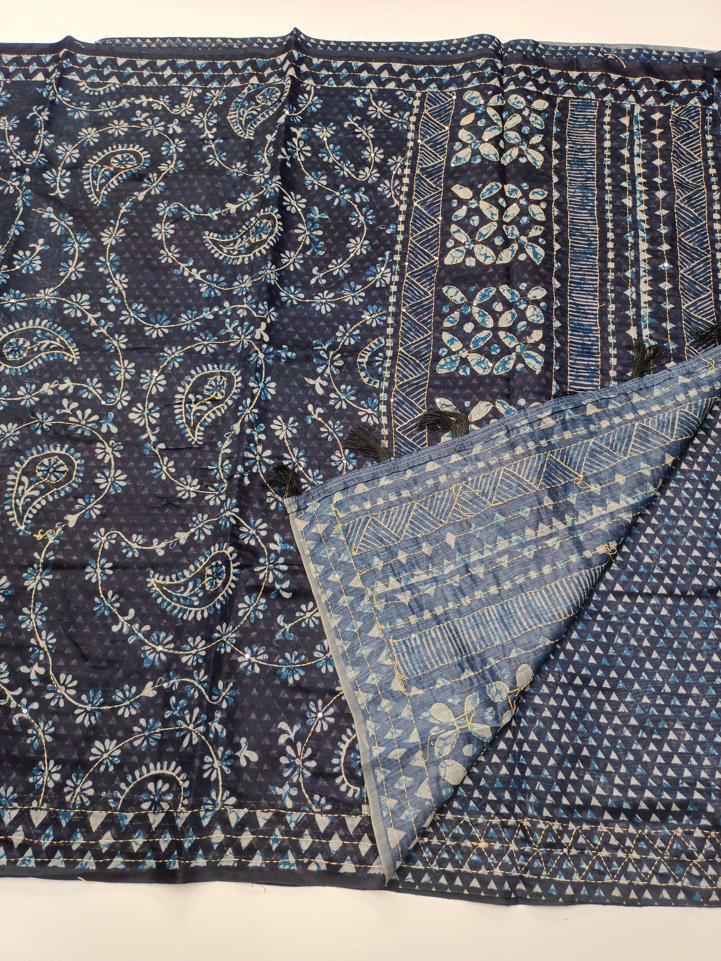 FANCY CHANDERI THREAD KANTHA WORK SAREE