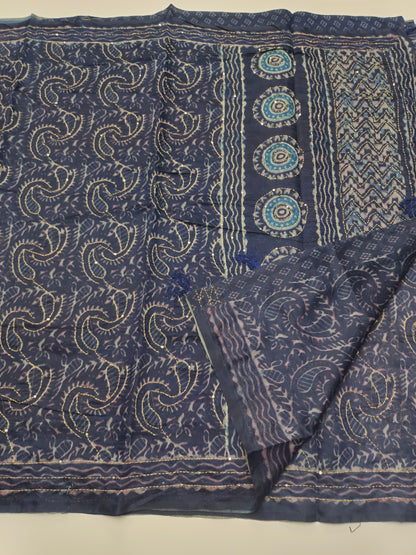FANCY CHANDERI THREAD KANTHA WORK SAREE