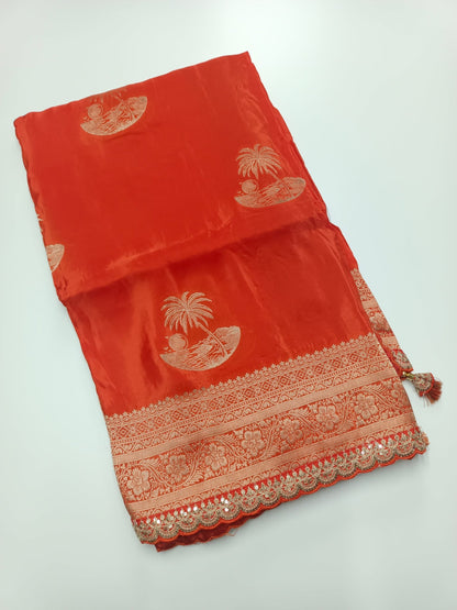 FANCY ORGANZA SATIN SILK SAREE - B S CHANNABASAPPA & SONS