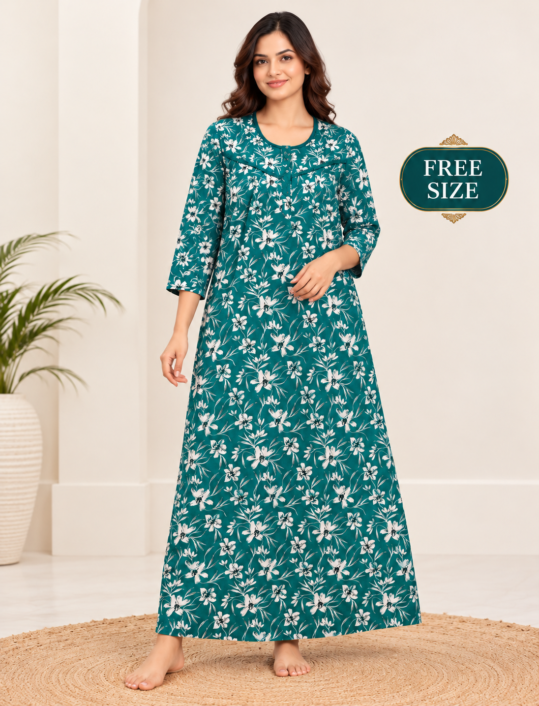 PURE COTTON LADIES NIGHTY (3/4 SLEEVES)