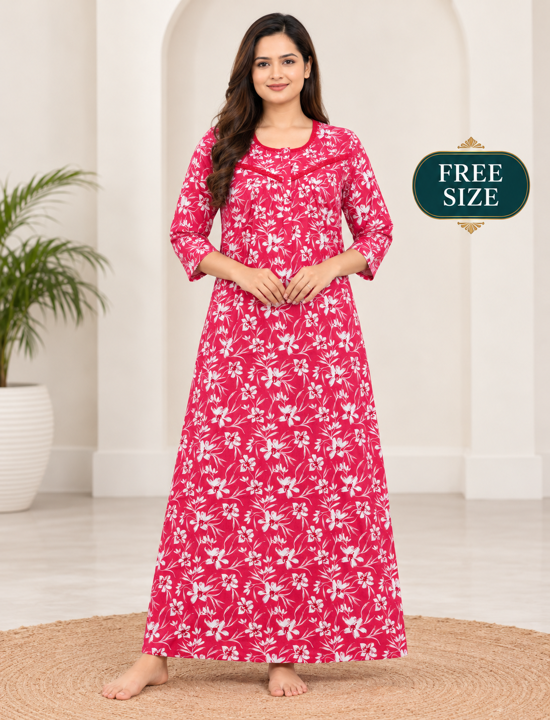 PURE COTTON LADIES NIGHTY (3/4 SLEEVES)