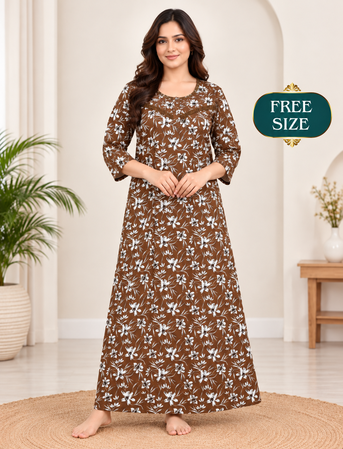 PURE COTTON LADIES NIGHTY (3/4 SLEEVES)