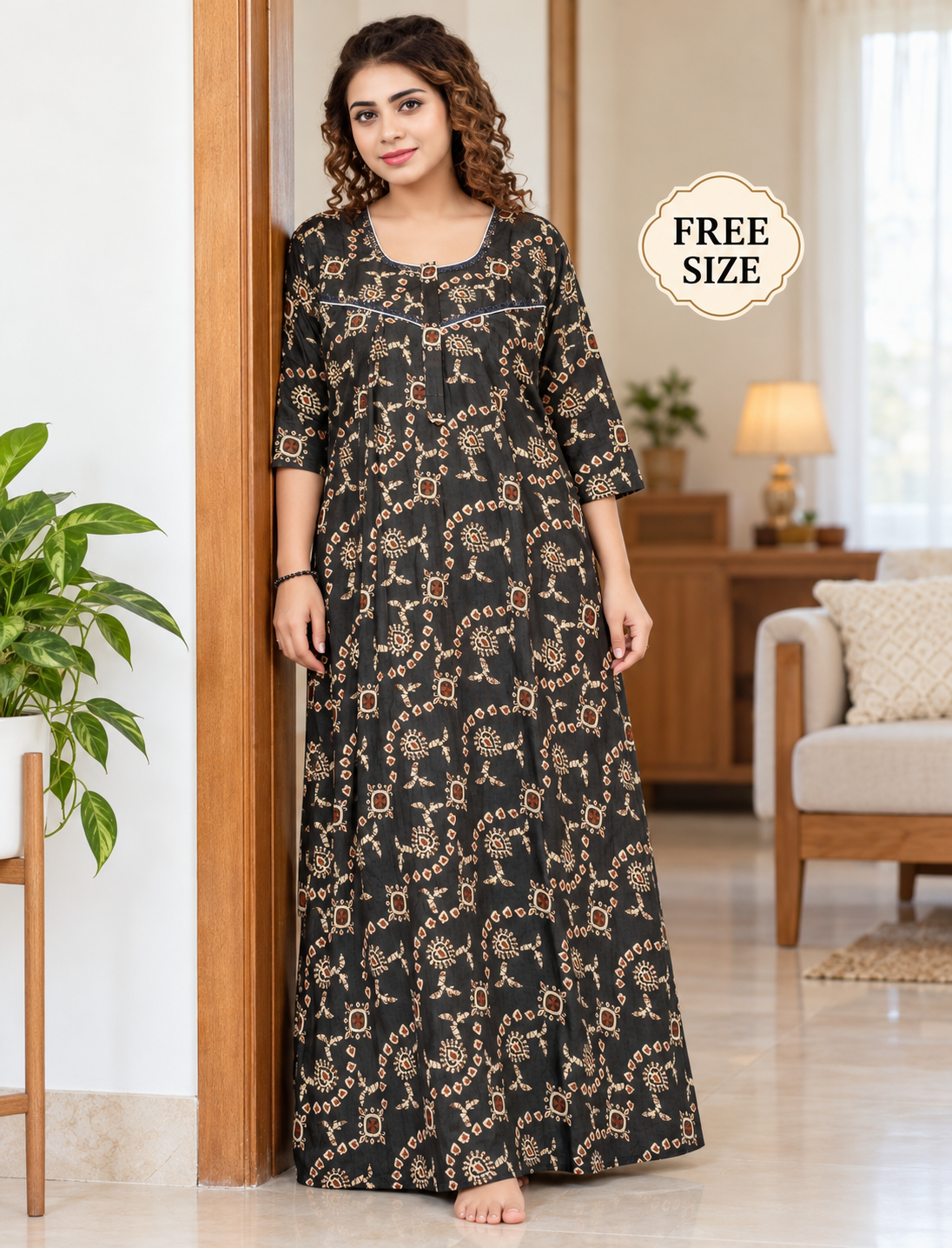 PURE COTTON LADIES NIGHTY (3/4 SLEEVES)