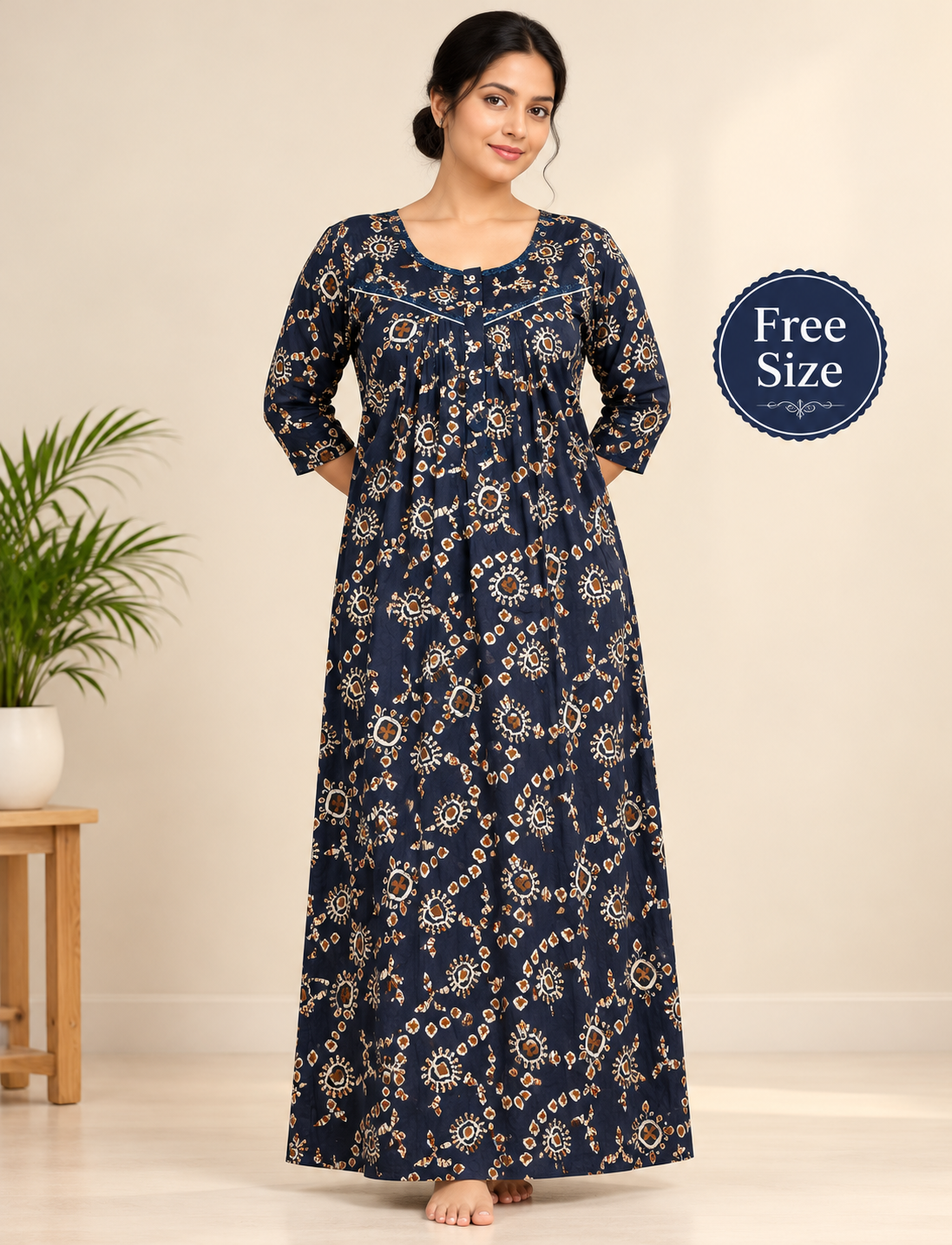 PURE COTTON LADIES NIGHTY (3/4 SLEEVES)
