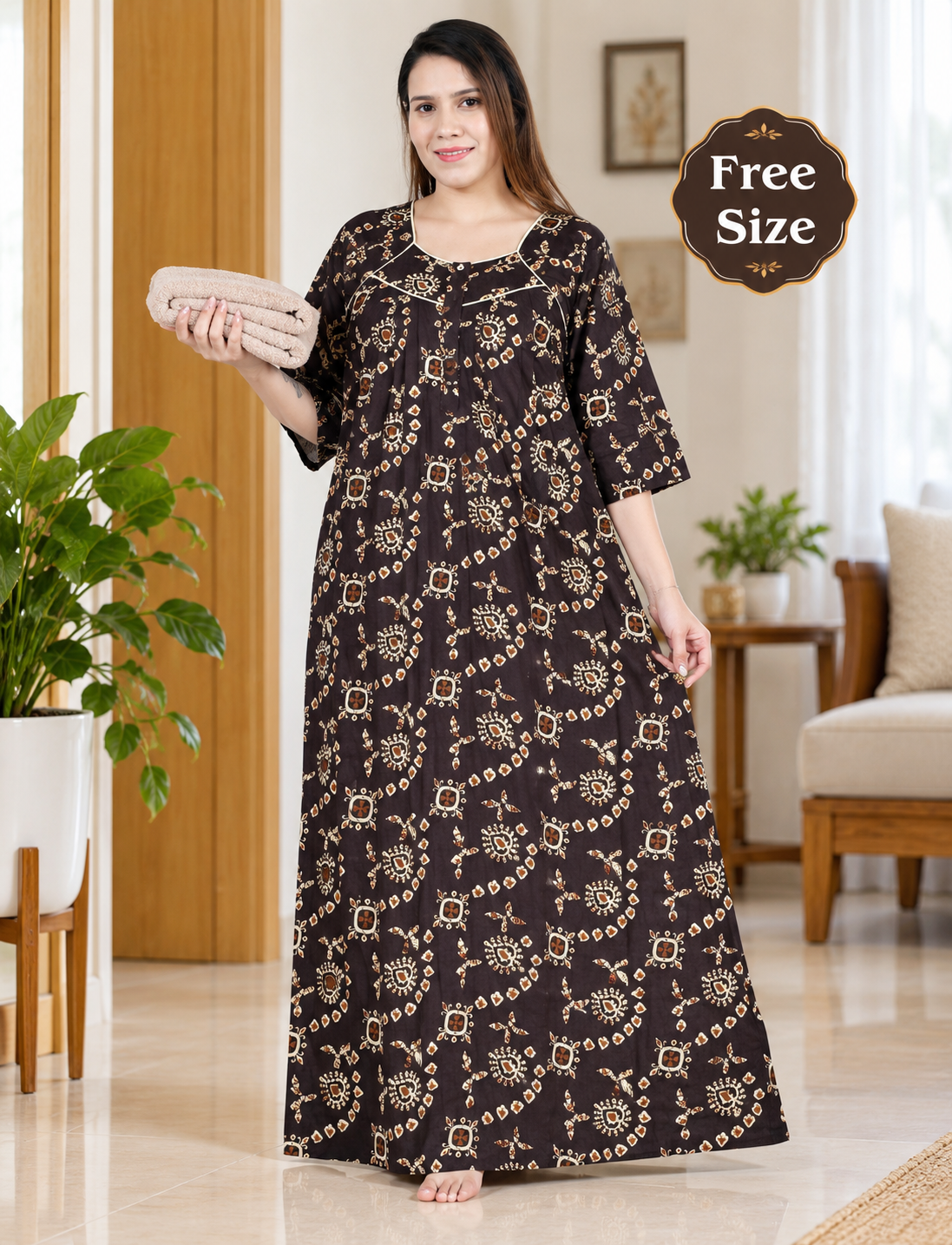PURE COTTON LADIES NIGHTY (3/4 SLEEVES)