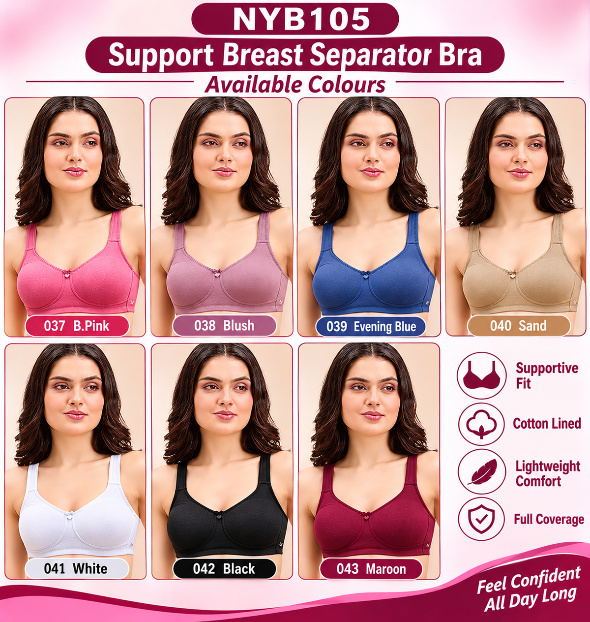 NYKAA WIRE FREE ULTIMATE BREAST SEPARATOR SUPPORTING BRA D CUP – NYB105